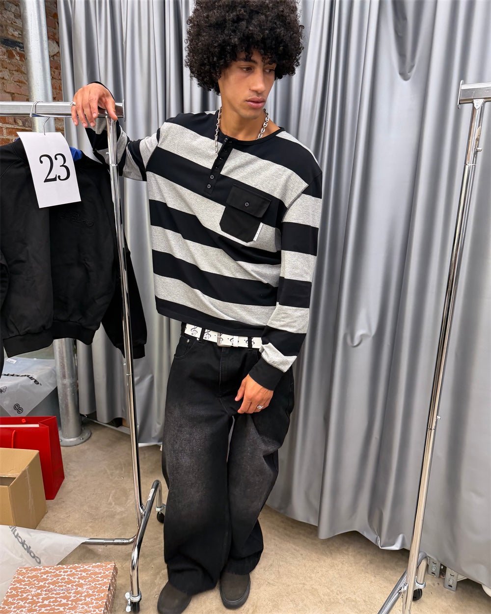 DOCKSIDE TEE GREY STRIPES - Cold Culture