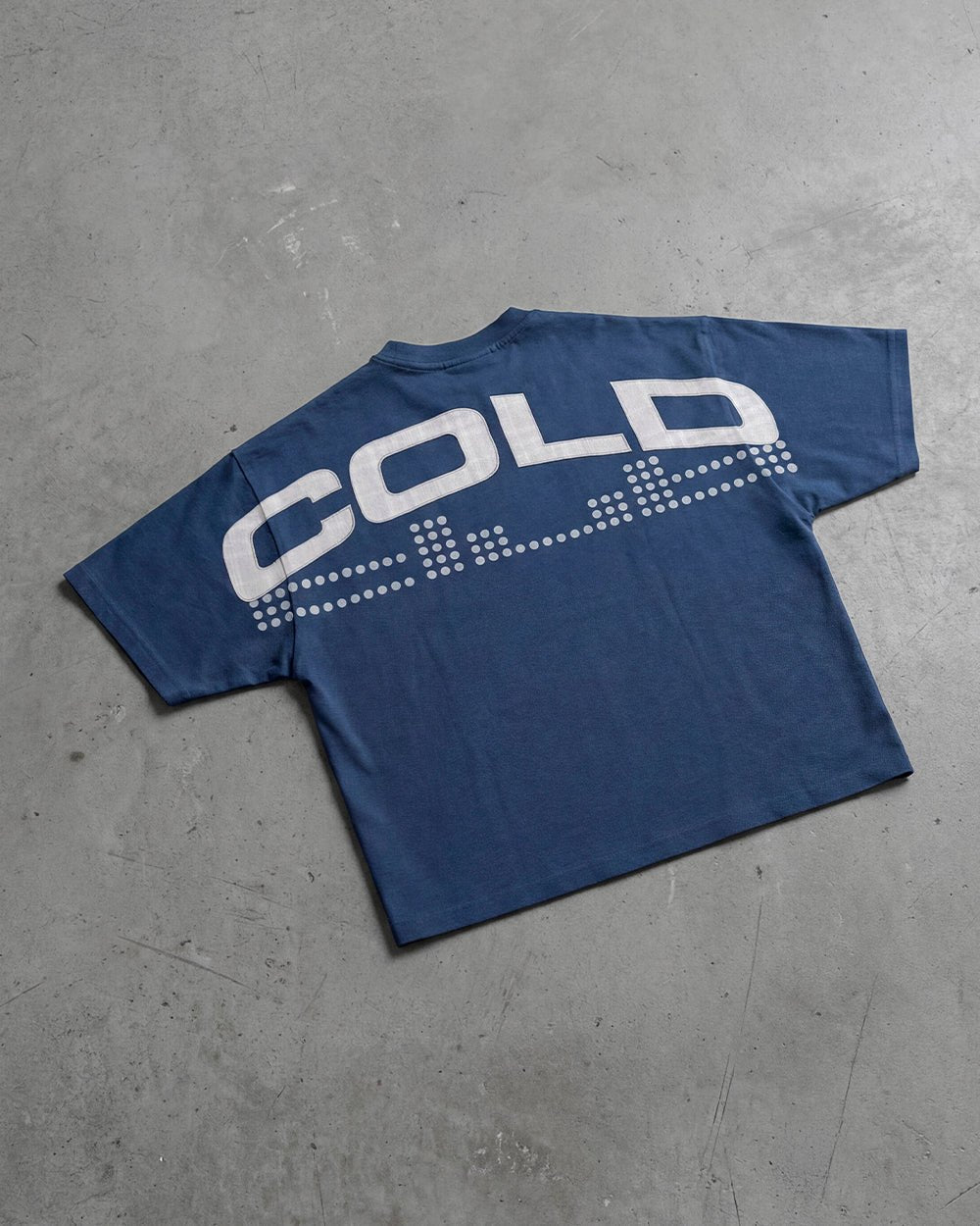 DOTS CLUB TEE BLUE - blue graphic print tee, flat lay - Cold Culture