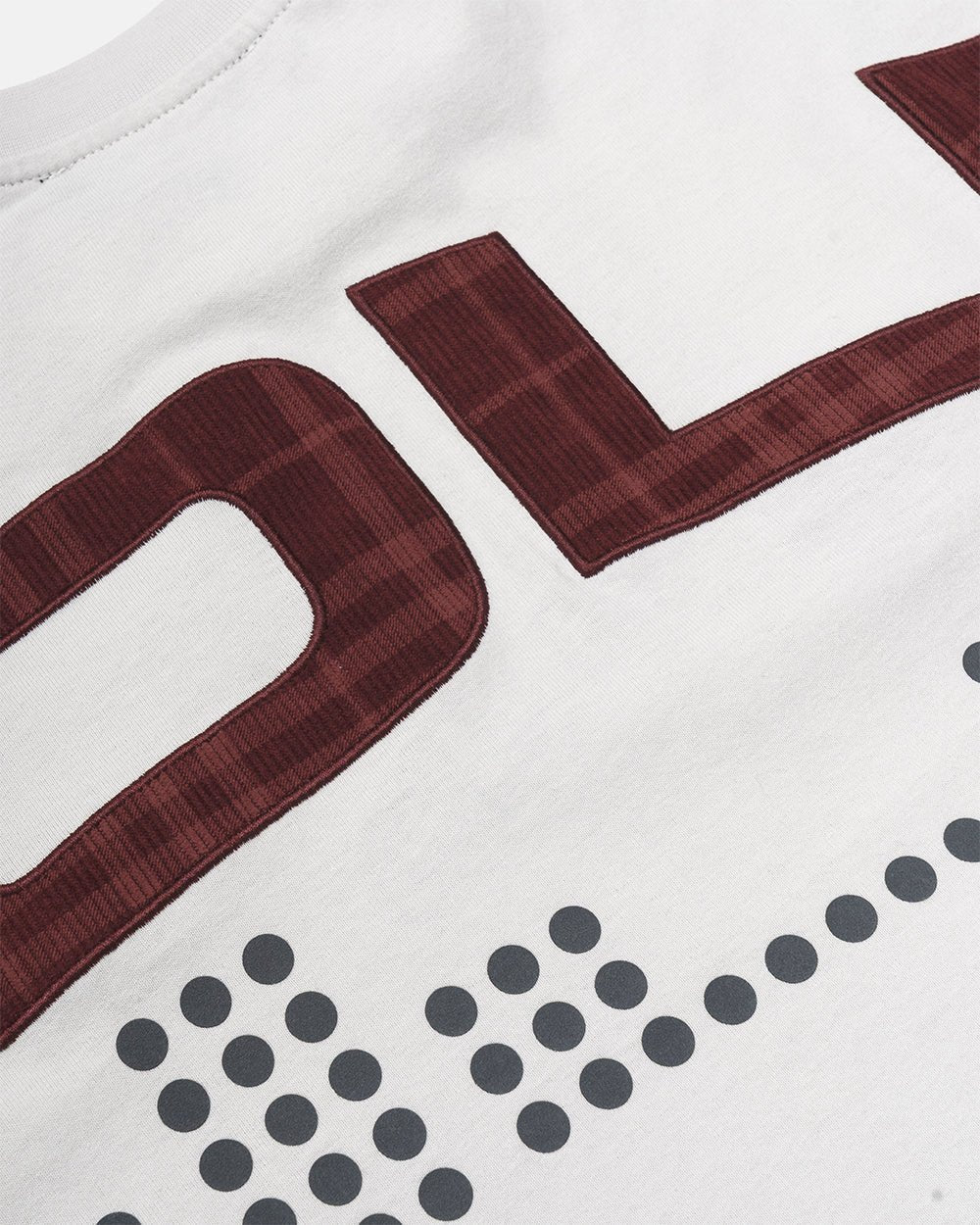 DOTS CLUB TEE LIGHT GREY - light grey graphic print tee, detail close-up - Cold Culture