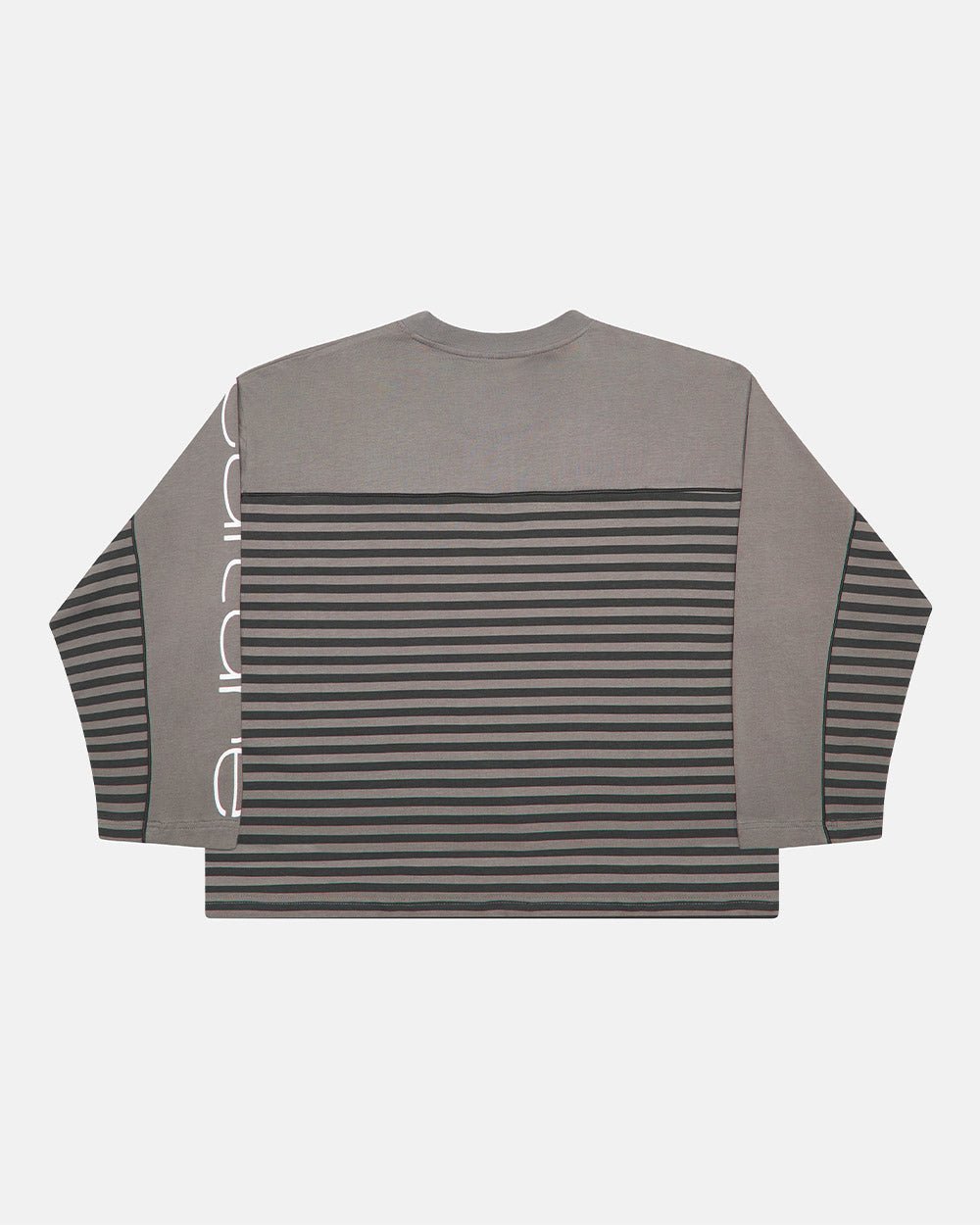 DOUBLE SIDED LONGSLEEVE DARK GREY - dark grey striped longsleeve tee, back view - Cold Culture #packshot