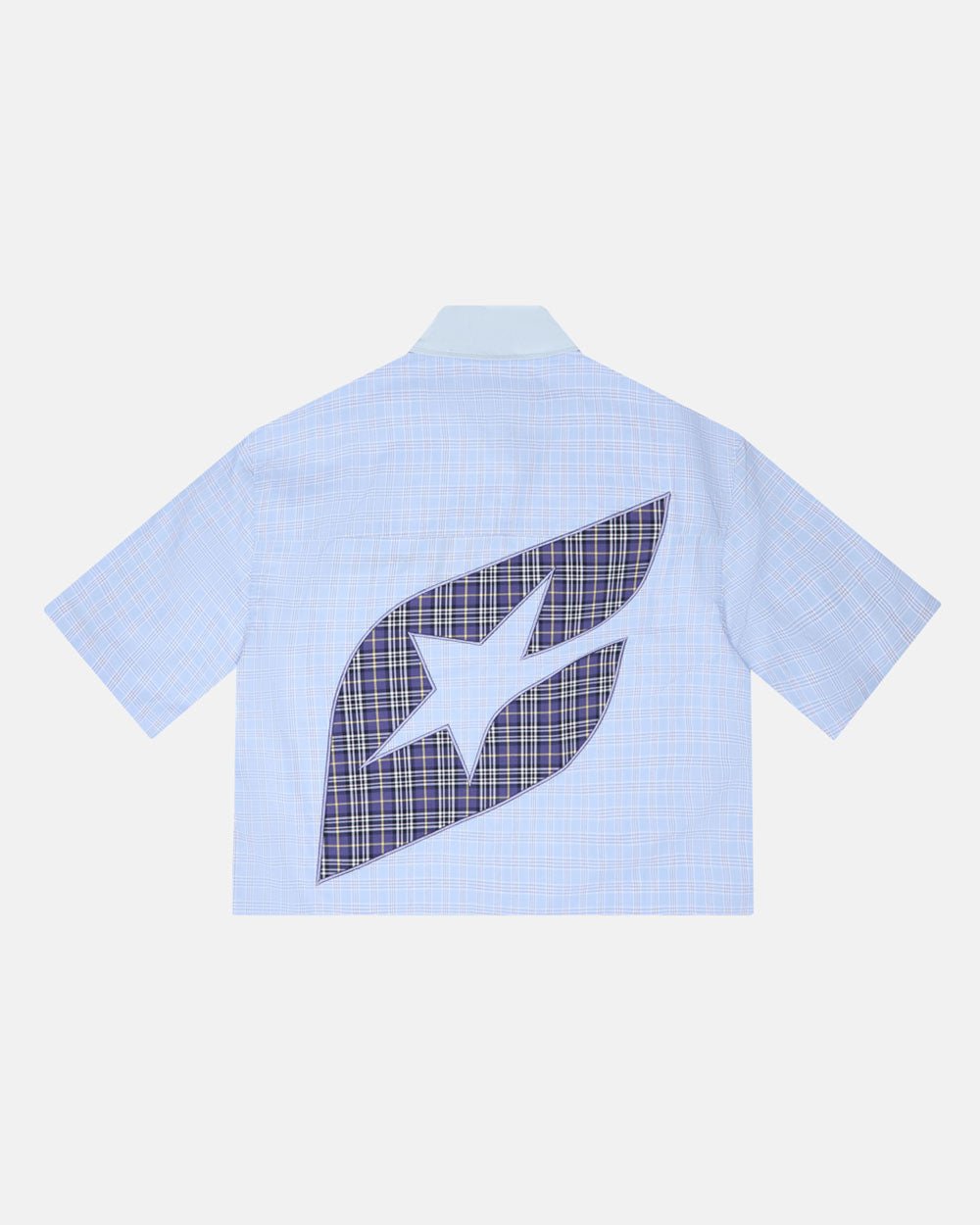 DOUBLE TARTAN SHIRT LIGHT BLUE - light blue plaid short sleeve shirt, back view - Cold Culture #packshot