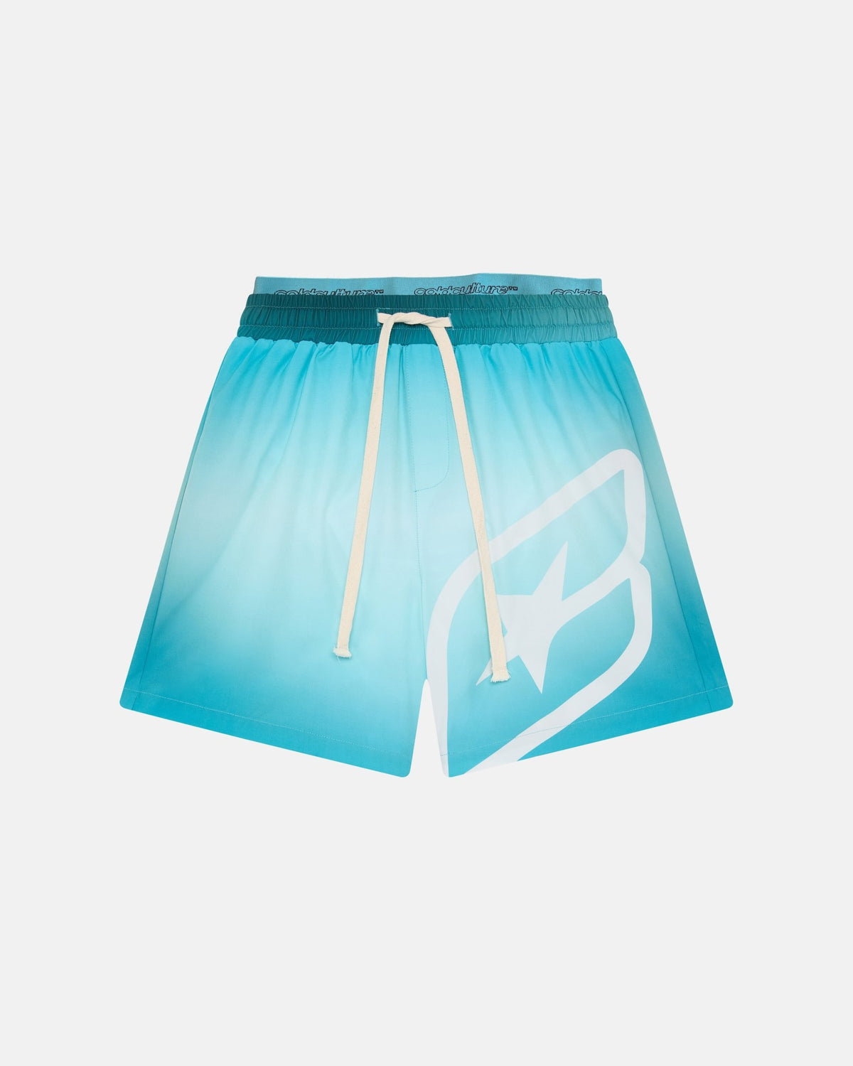 DOUBLE WAIST SWIM SHORTS GRADIENT BLUE - blue gradient swim shorts, front view - Cold Culture #packshot