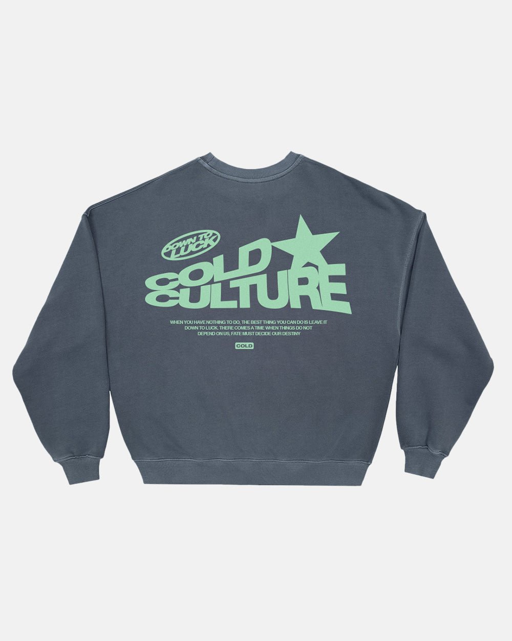 DOWN TO LUCK CREWNECK DARK BLUE - dark blue oversized crewneck sweatshirt, back view - Cold Culture #packshot