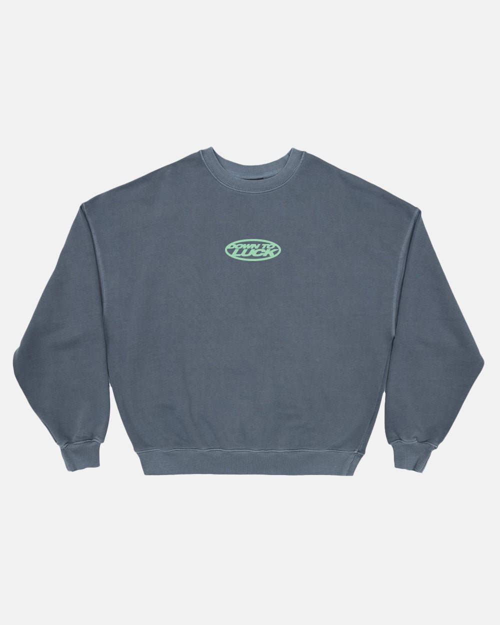 DOWN TO LUCK CREWNECK DARK BLUE - dark blue oversized crewneck sweatshirt, front view - Cold Culture #packshot