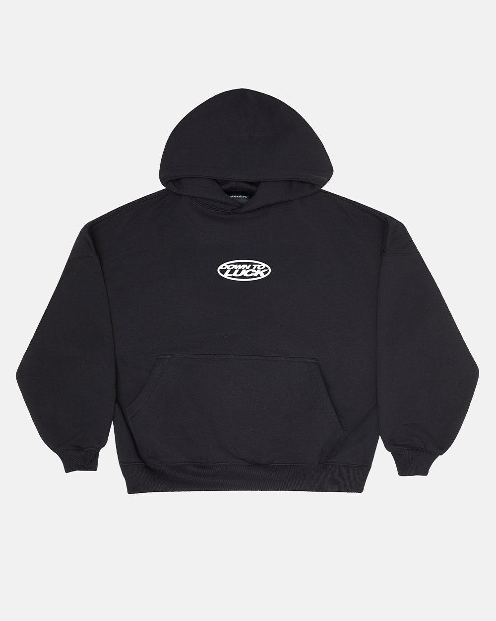 DOWN TO LUCK HOODIE BLACK AND WHITE - black graphic print hoodie, front view - Cold Culture #packshot