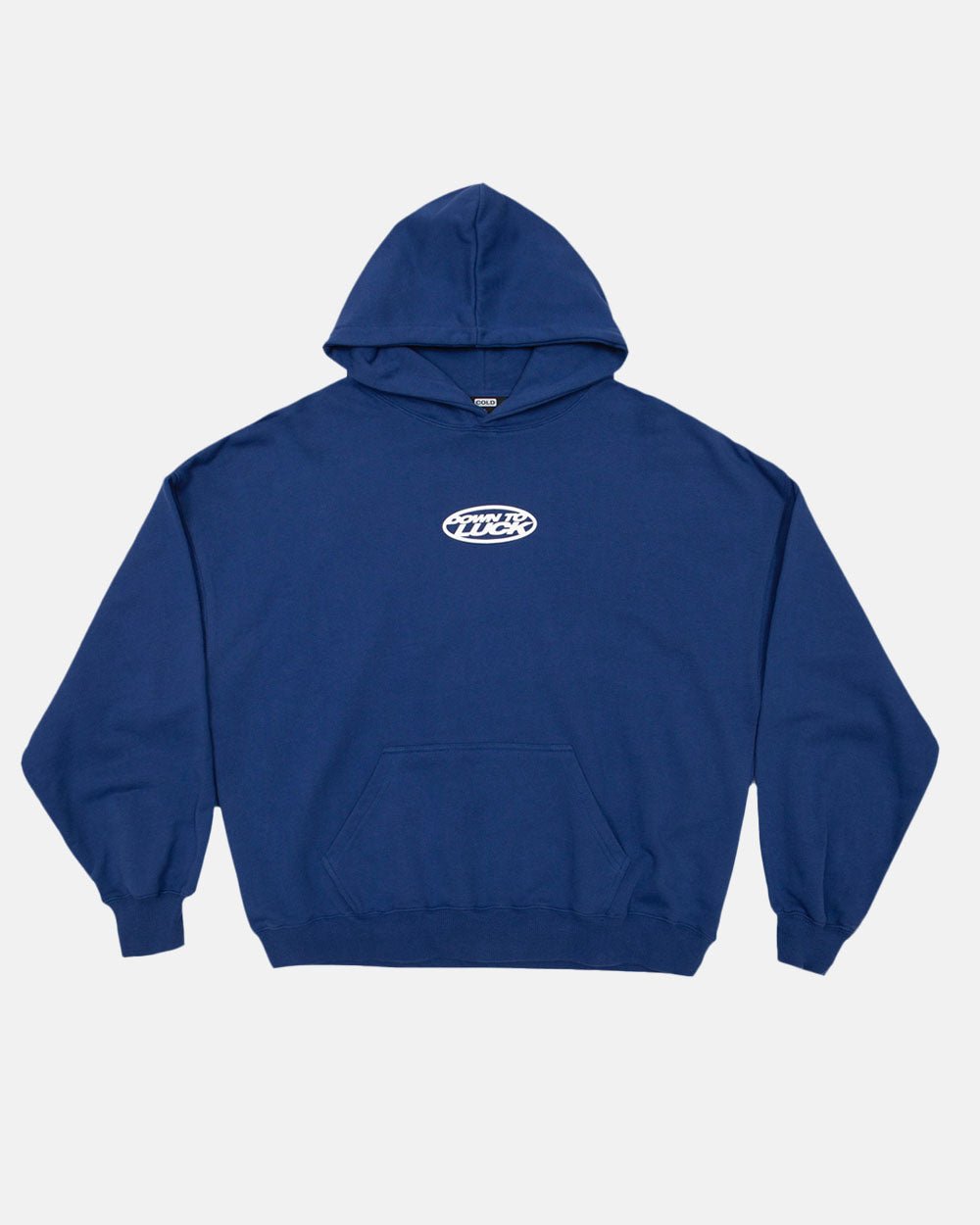 DOWN TO LUCK HOODIE BRIGHT BLUE - royal blue graphic print hoodie, front view - Cold Culture #packshot