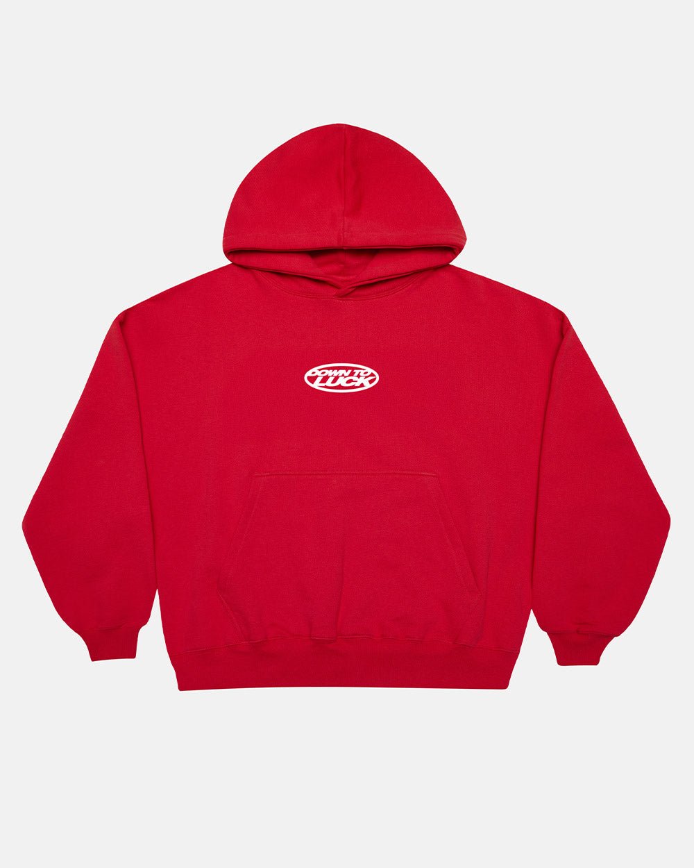 DOWN TO LUCK HOODIE RED - red oversized hoodie, front view - Cold Culture #packshot