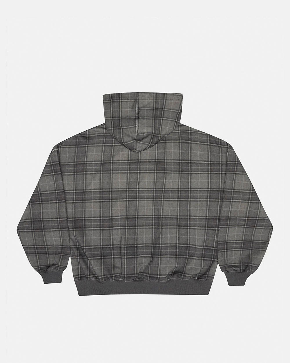DRIFT HOODIE DARK GREY - dark grey plaid hoodie, back view - Cold Culture #packshot