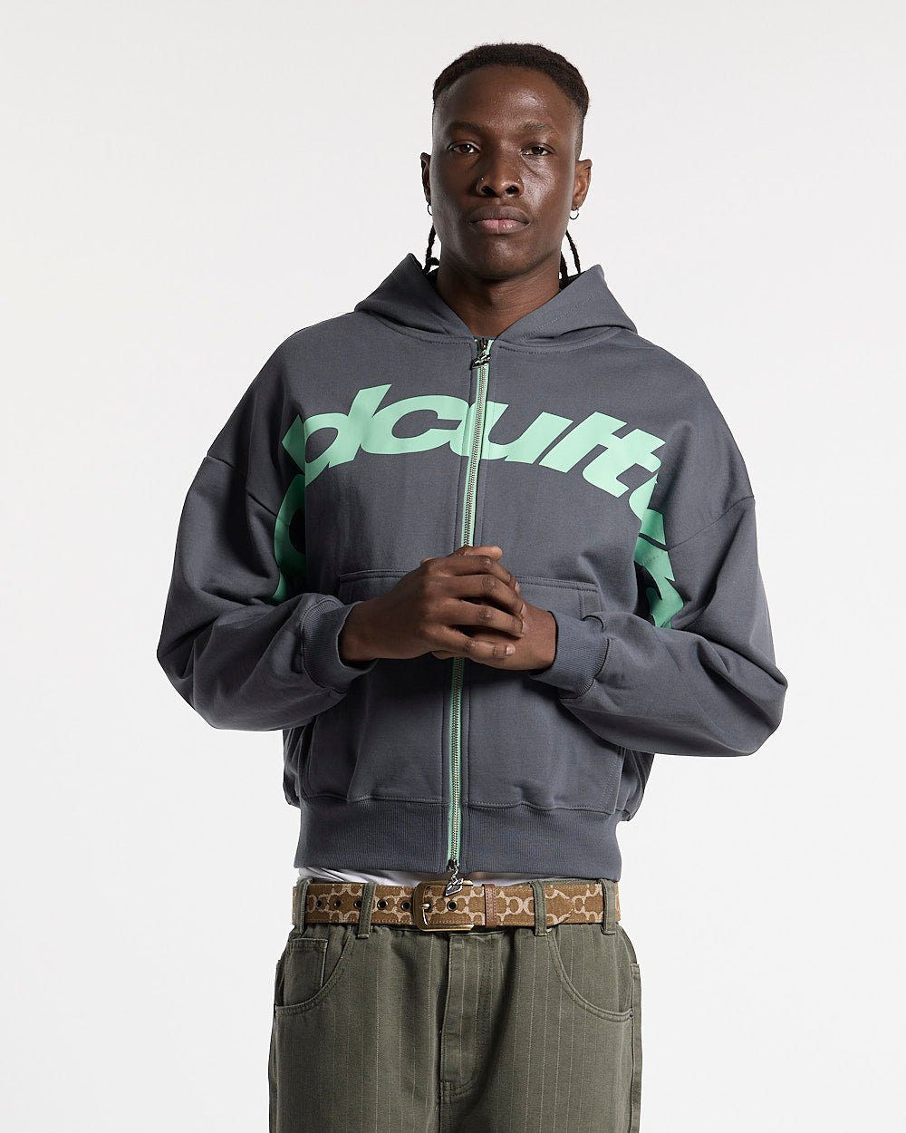 DRIVEN ZIP HOODIE INDIGO BLUE - indigo blue zip-up hoodie, front view on male model - Cold Culture #man