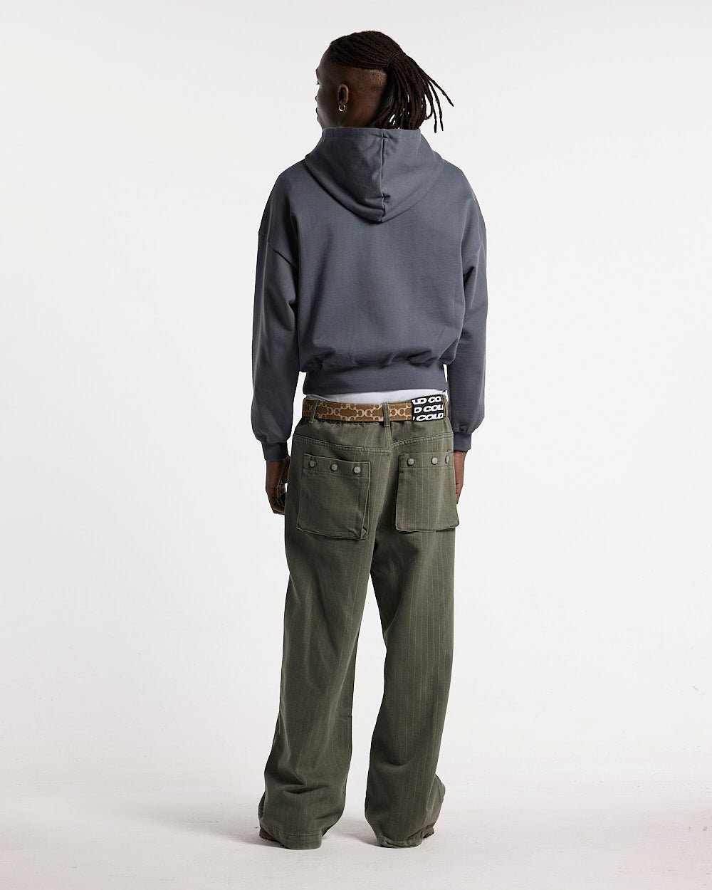 DRIVEN ZIP HOODIE INDIGO BLUE - indigo blue zip-up hoodie, back view on male model - Cold Culture #man
