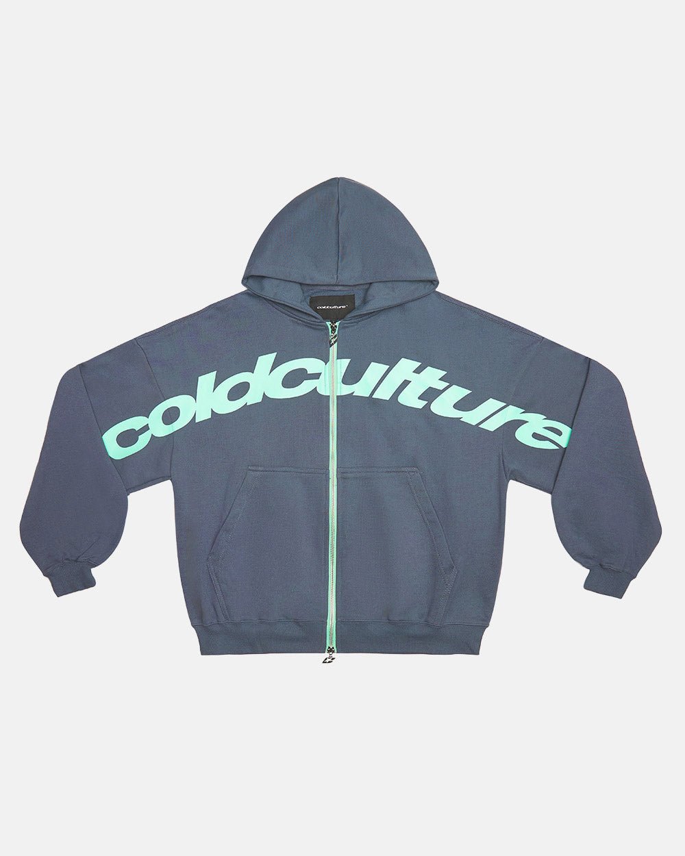DRIVEN ZIP HOODIE INDIGO BLUE - indigo blue zip-up hoodie, front view - Cold Culture #packshot