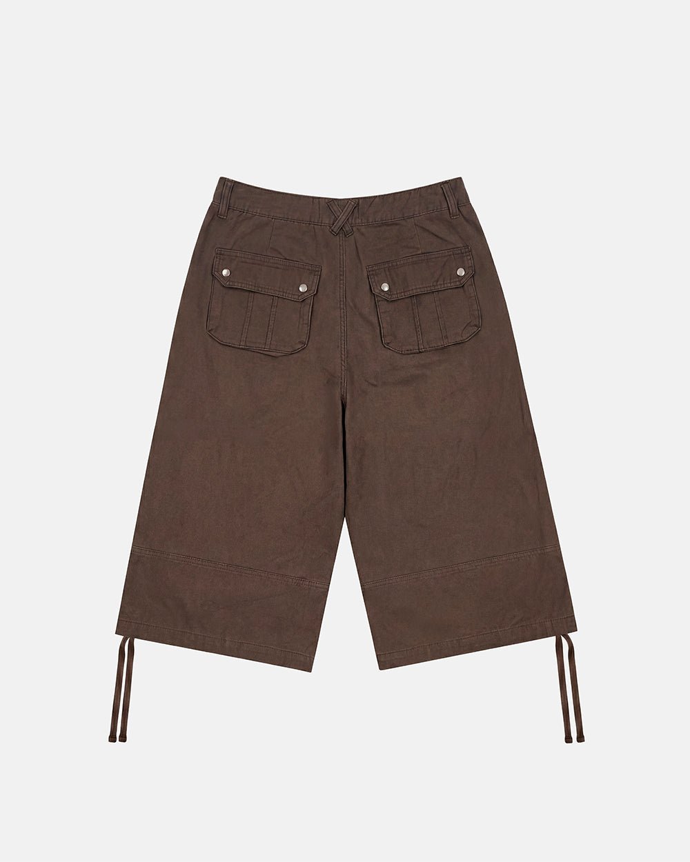 DUNE CAPRI PANTS BROWN - brown cargo capri pants, back view - Cold Culture #packshot