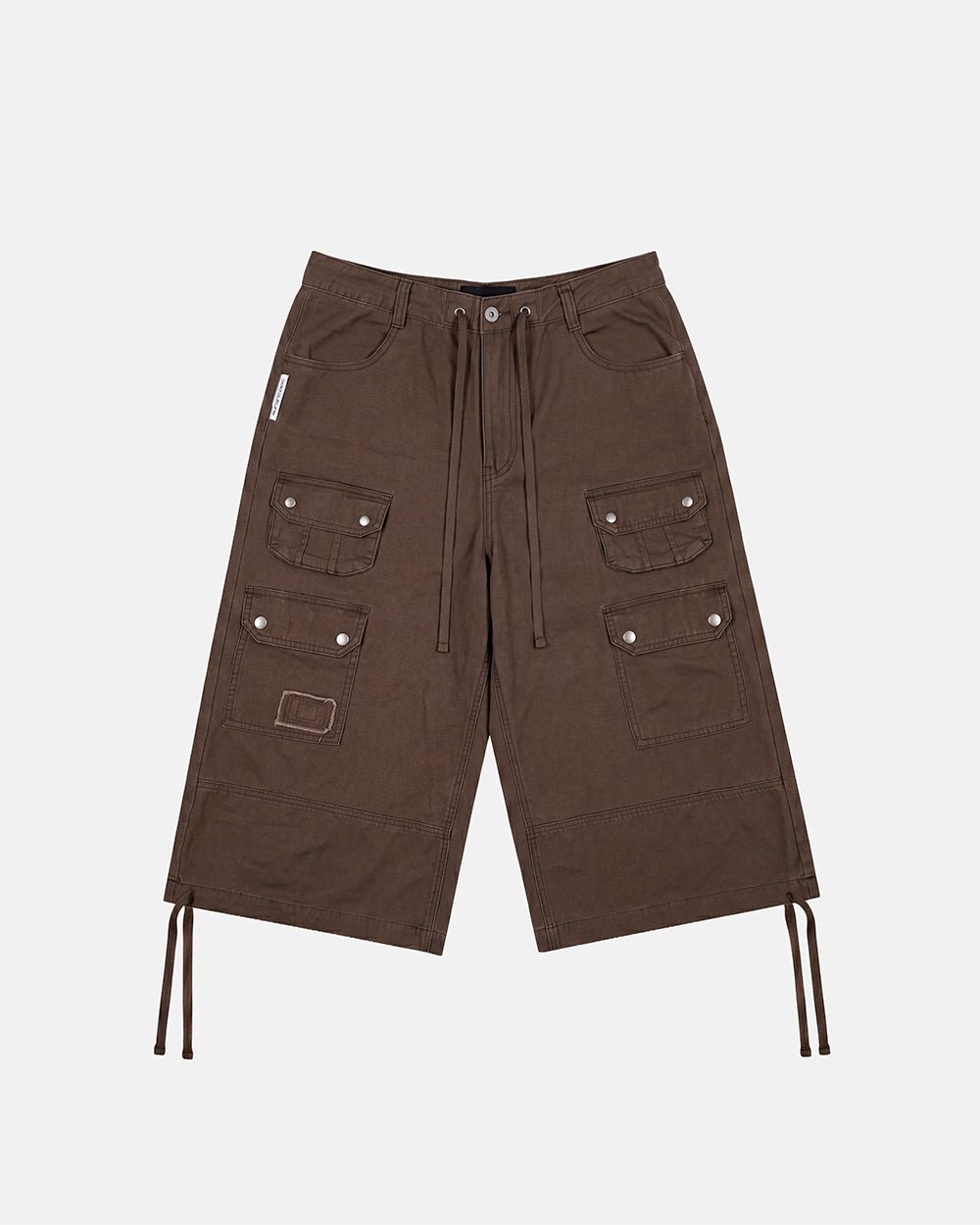 DUNE CAPRI PANTS BROWN - brown cargo capri pants, front view - Cold Culture #packshot