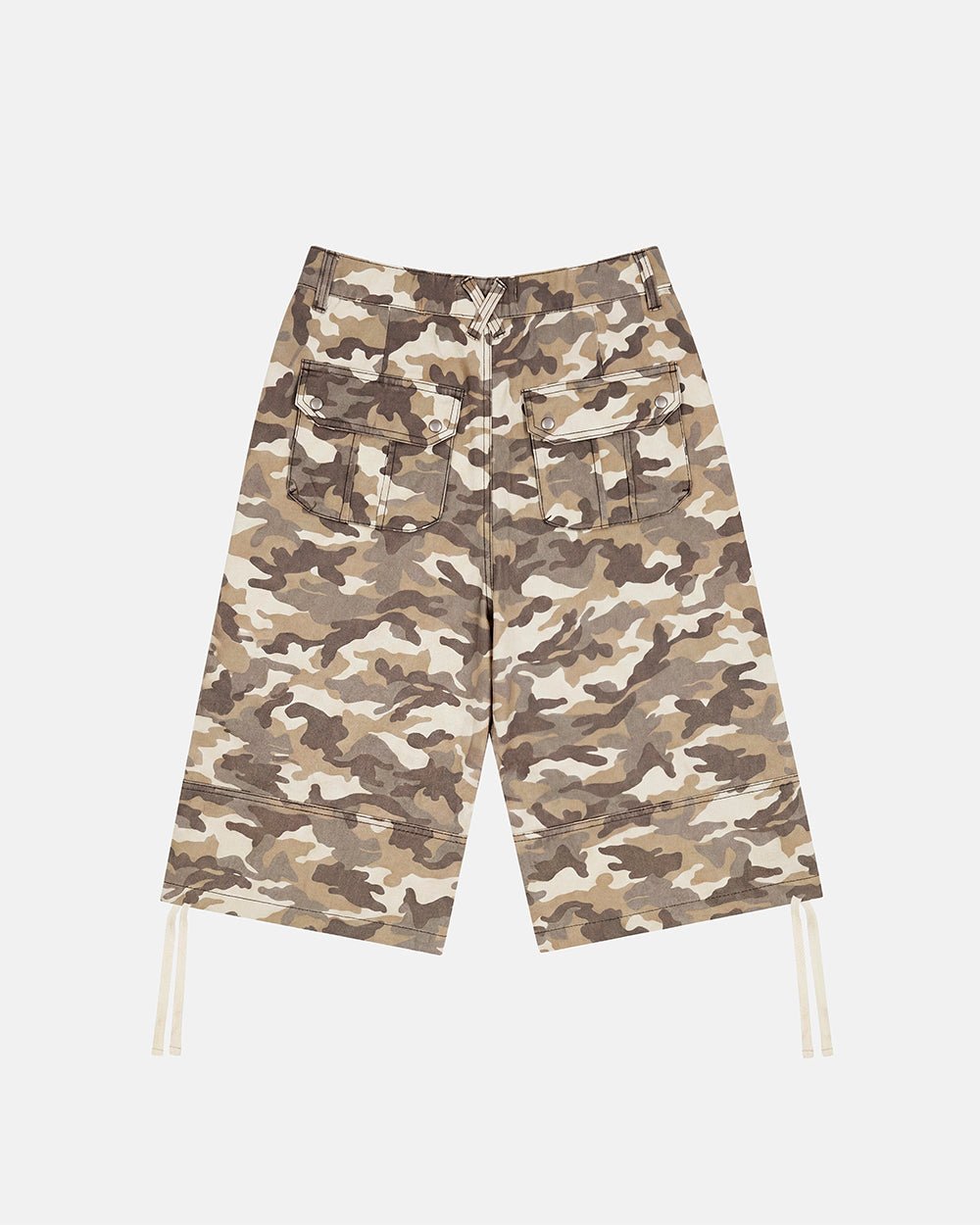 DUNE CAPRI PANTS CAMO - beige camo capri pants, back view - Cold Culture #packshot