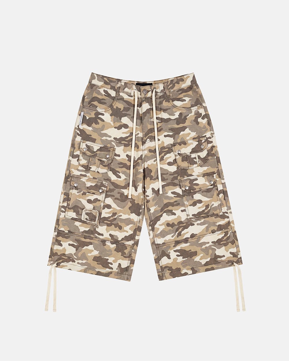 DUNE CAPRI PANTS CAMO - beige camo capri pants, front view - Cold Culture #packshot