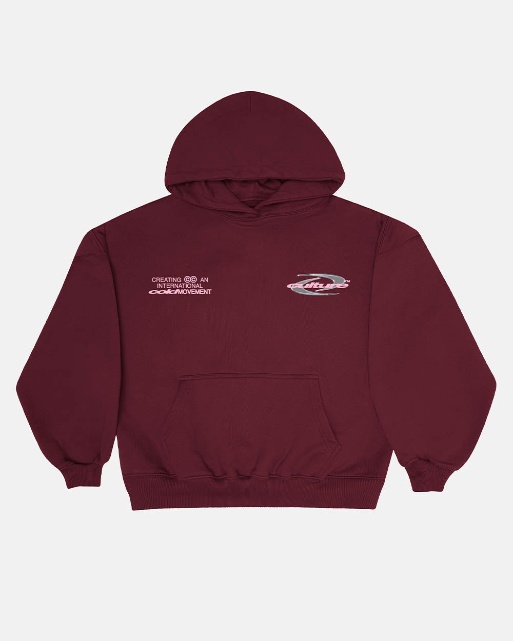 DYNAMIC HOODIE BURGUNDY - burgundy oversized hoodie, front view - Cold Culture #packshot
