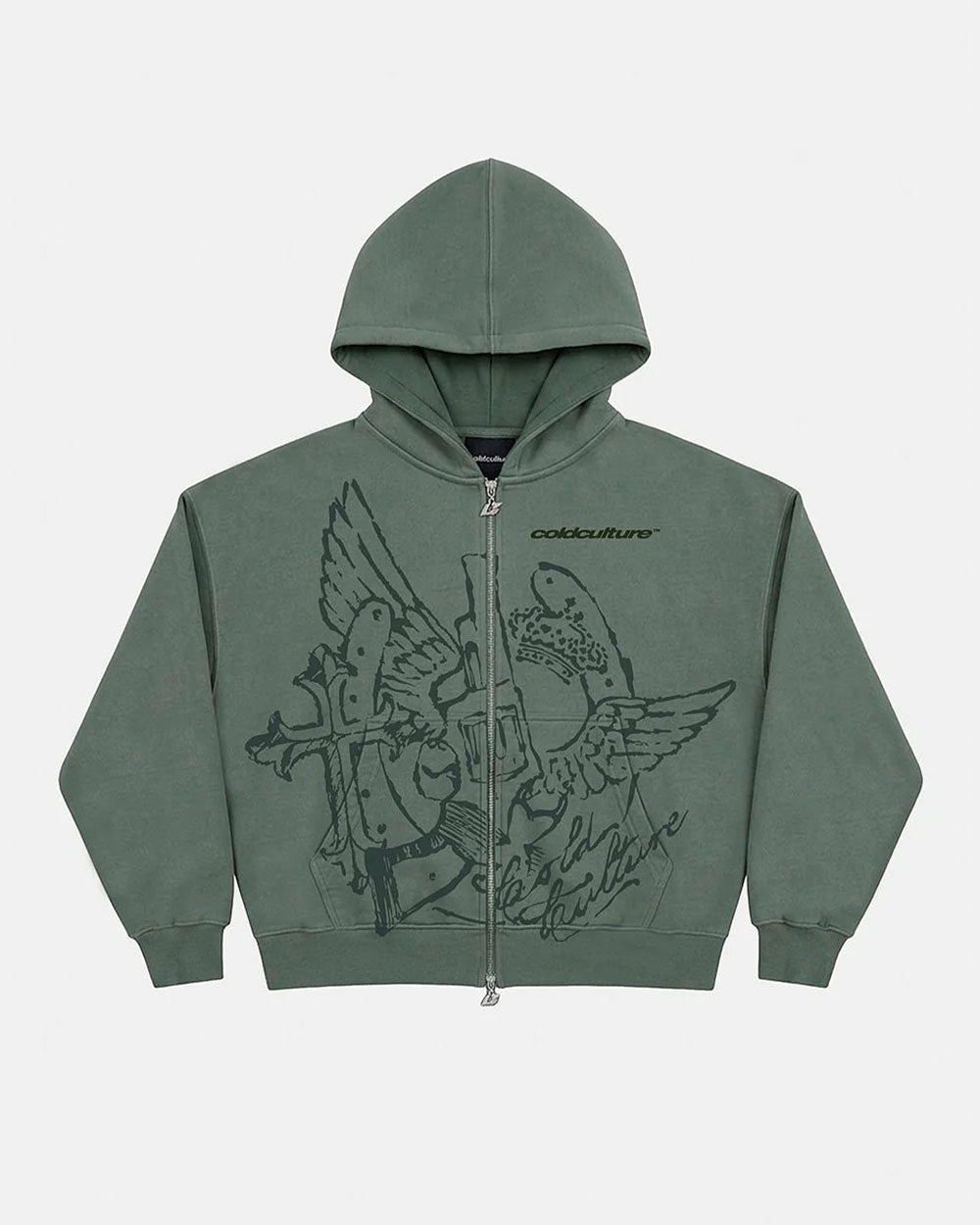 EAGLE ZIP HOODIE GREEN - Cold Culture #packshot