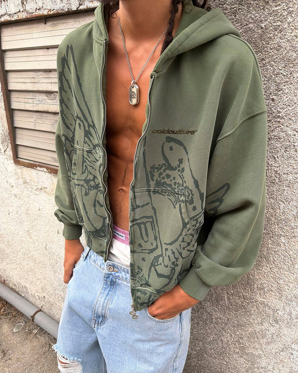 EAGLE ZIP HOODIE GREEN - Cold Culture
