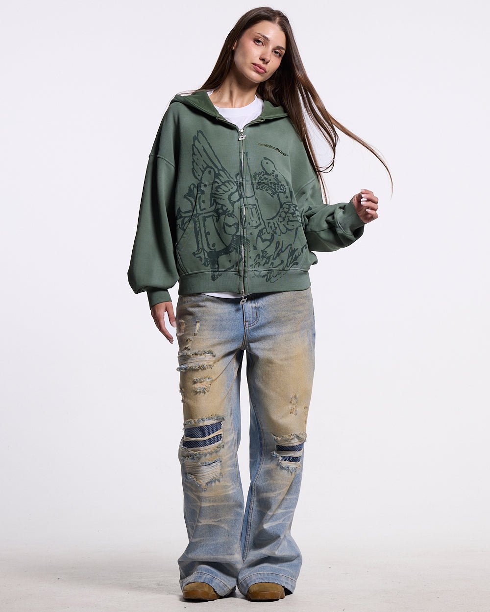 EAGLE ZIP HOODIE GREEN - Cold Culture #woman