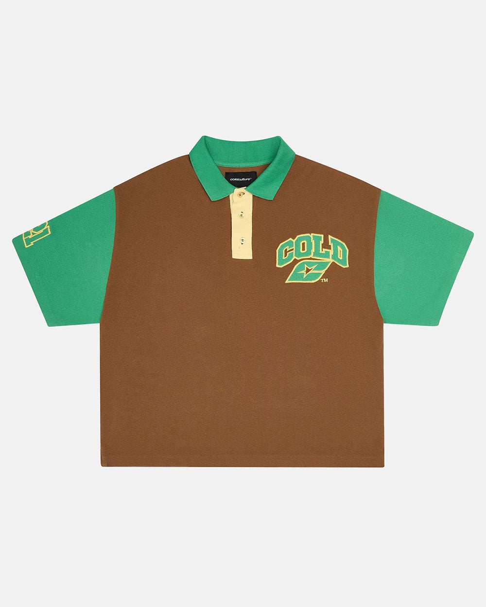 ELLIOT POLO BROWN - brown colorblock polo shirt, front view - Cold Culture #packshot