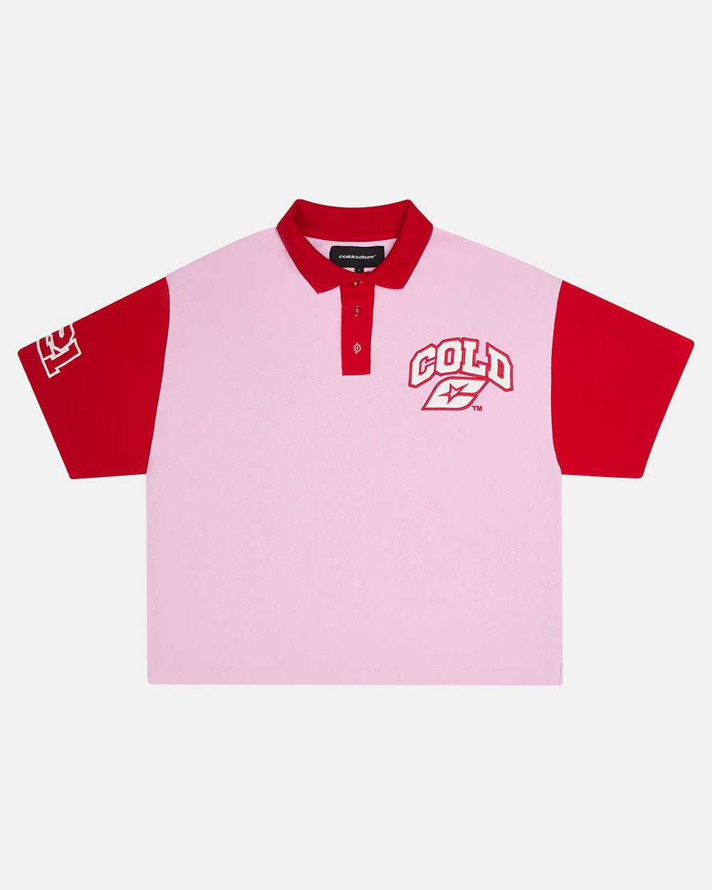 ELLIOT POLO PINK - pink colorblock polo shirt, front view - Cold Culture #packshot