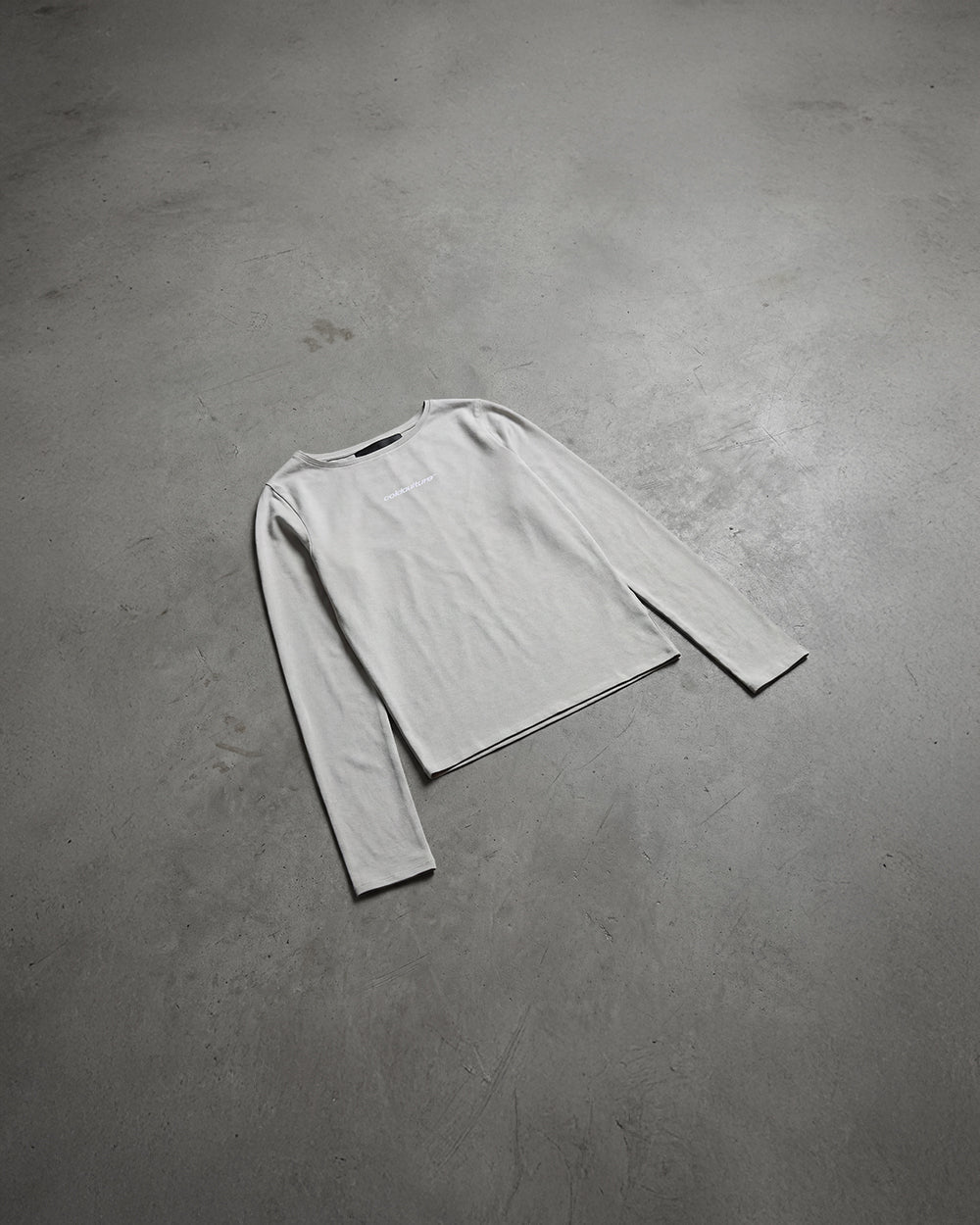 ESSENTIAL LONGSLEEVE TEE GREY - grey women's longsleeve tee, flat lay - Cold Culture