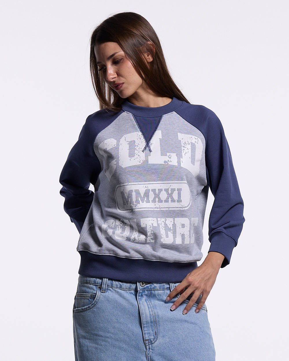 EST.2021 CREWNECK HEATHER GREY AND NAVY - Cold Culture #woman