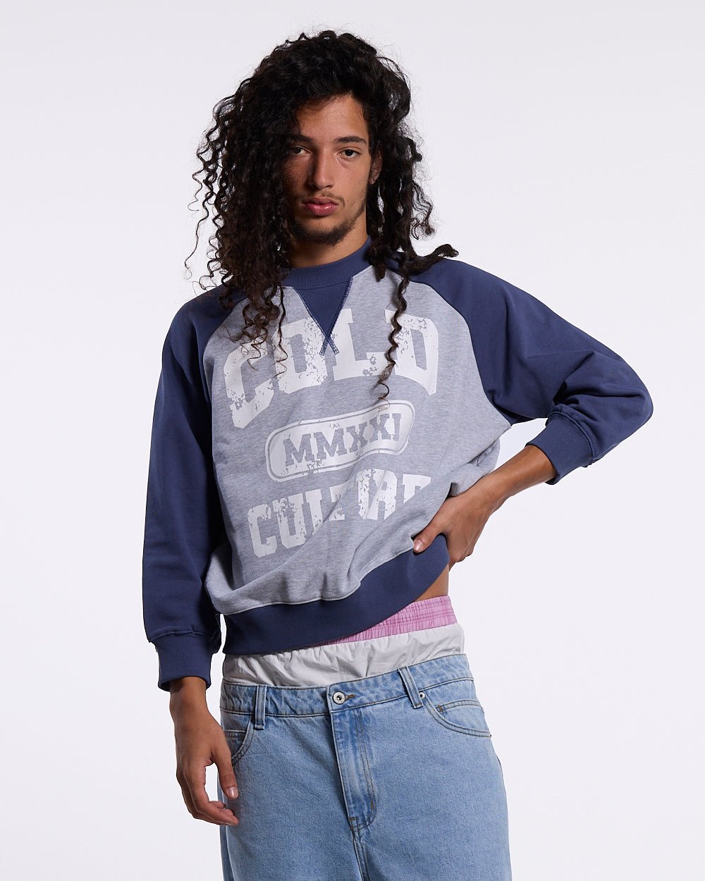 EST.2021 CREWNECK HEATHER GREY AND NAVY - Cold Culture #man