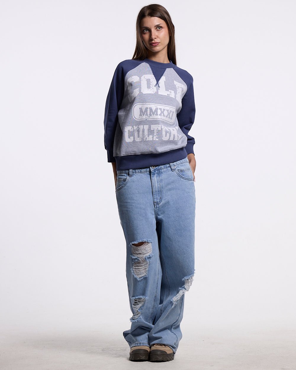 EST.2021 CREWNECK HEATHER GREY AND NAVY - Cold Culture #woman