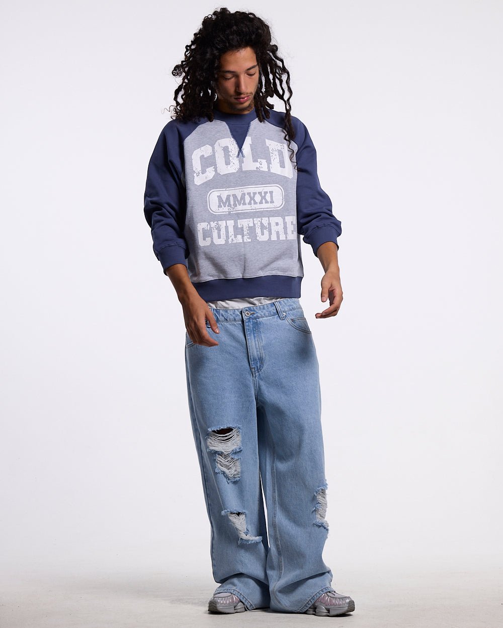 EST.2021 CREWNECK HEATHER GREY AND NAVY - Cold Culture #man