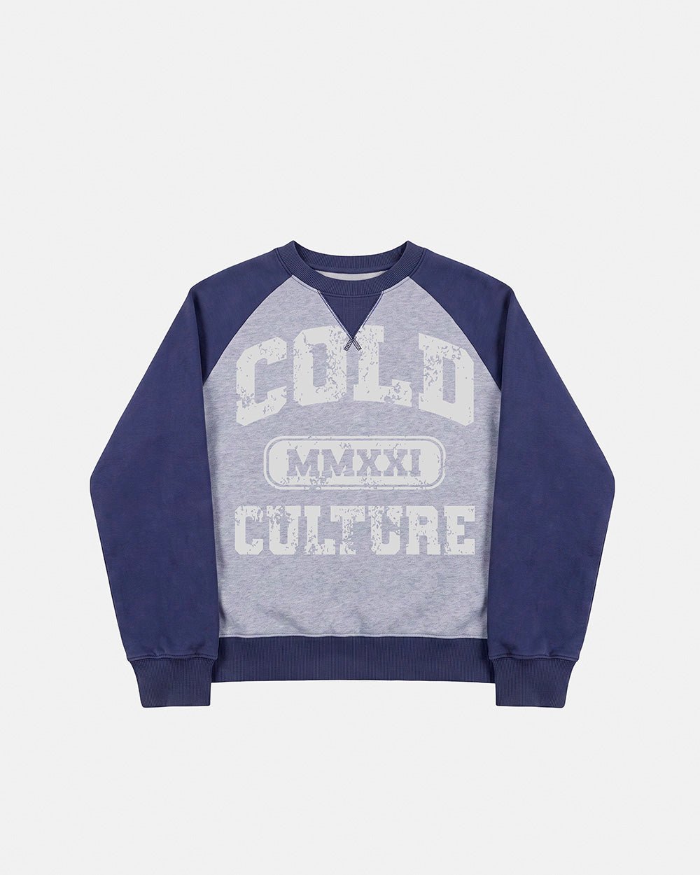 EST.2021 CREWNECK HEATHER GREY AND NAVY - Cold Culture #packshot