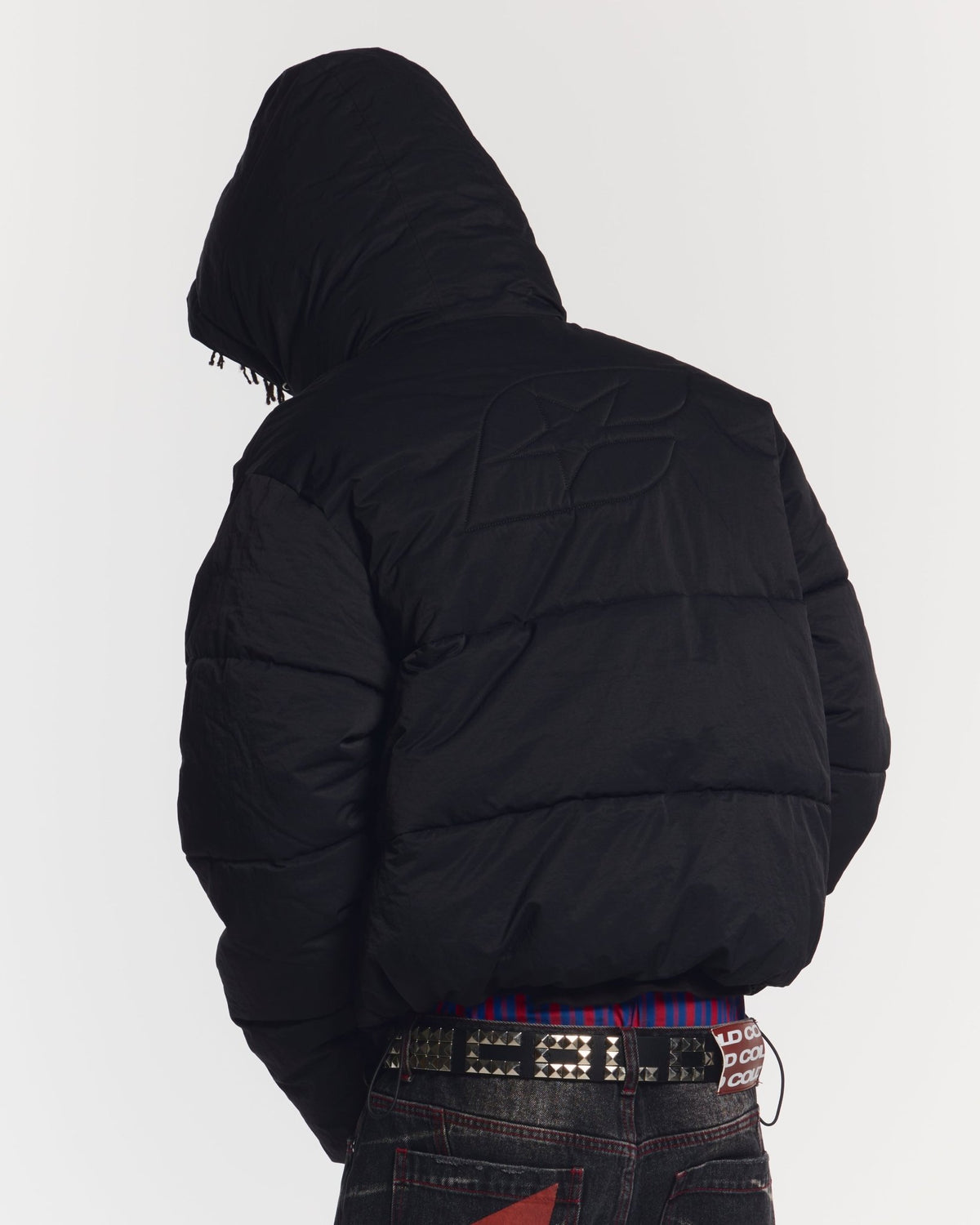 EVERYDAY PUFFER BLACK - black hooded puffer jacket, back view on male model - Cold Culture