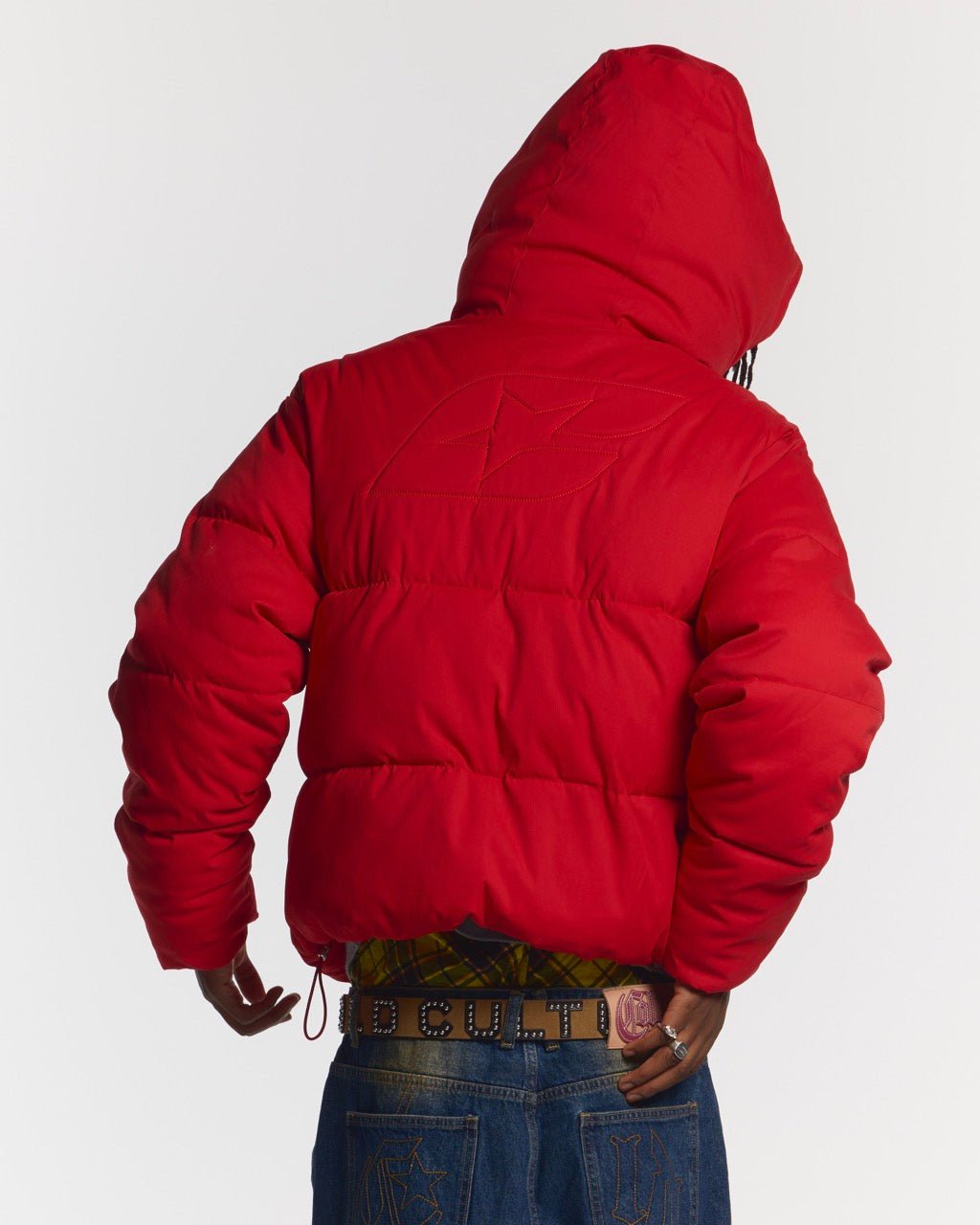 EVERYDAY PUFFER RED - red puffer jacket, back view on male model - Cold Culture