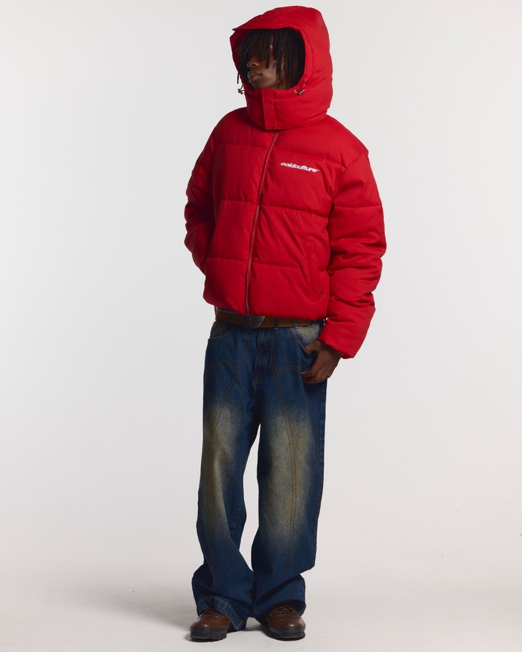 EVERYDAY PUFFER RED - red puffer jacket, front view on male model - Cold Culture #man