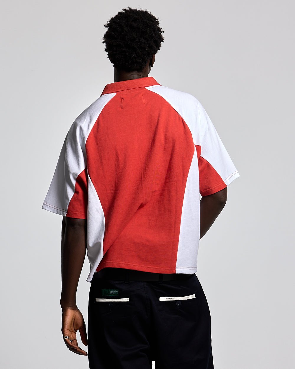 EXTREME POLO BURGUNDY AND WHITE - burgundy and white polo shirt, back view on male model - Cold Culture #man