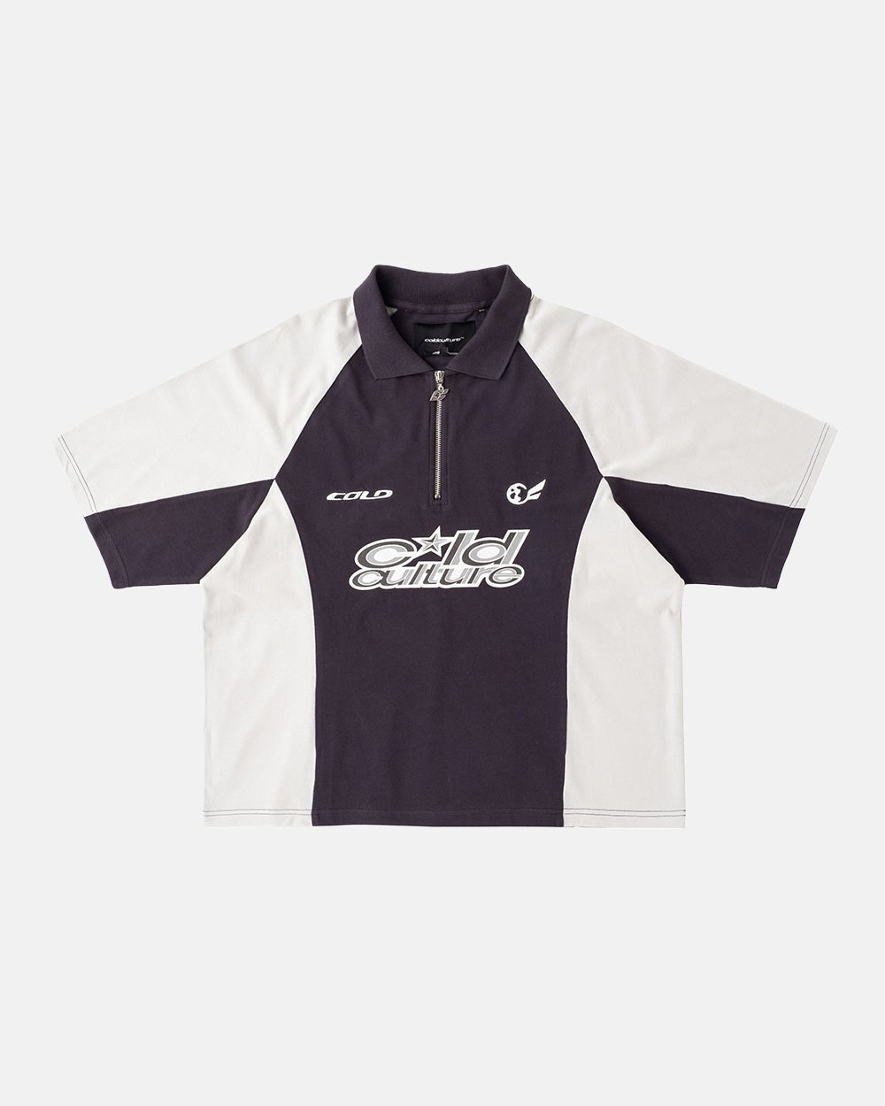 EXTREME POLO IRON GREY - grey two-tone zip polo shirt, front view - Cold Culture #packshot
