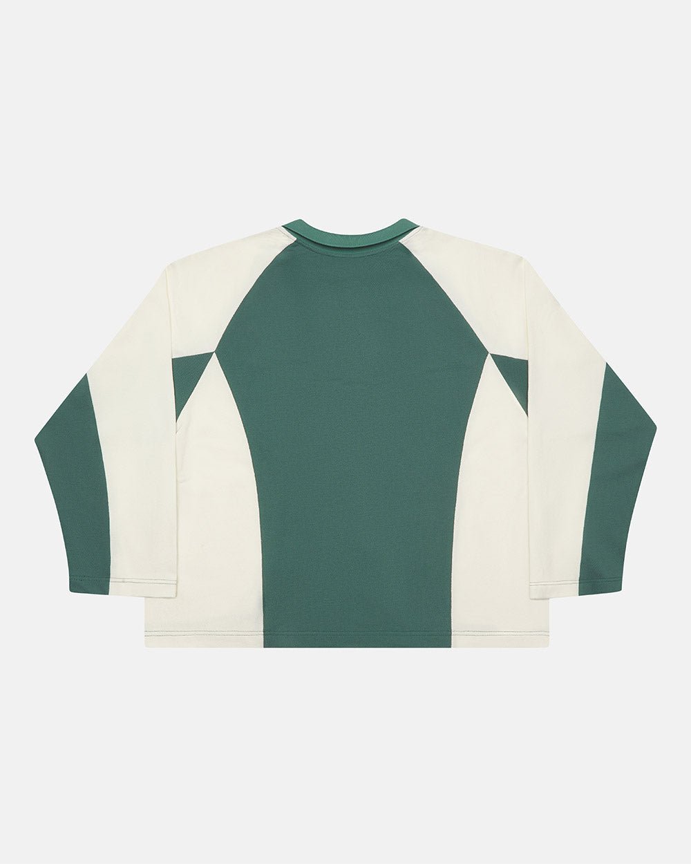 EXTREME POLO LONGSLEEVE GREEN AND BEIGE - green and beige longsleeve polo shirt, back view - Cold Culture #packshot