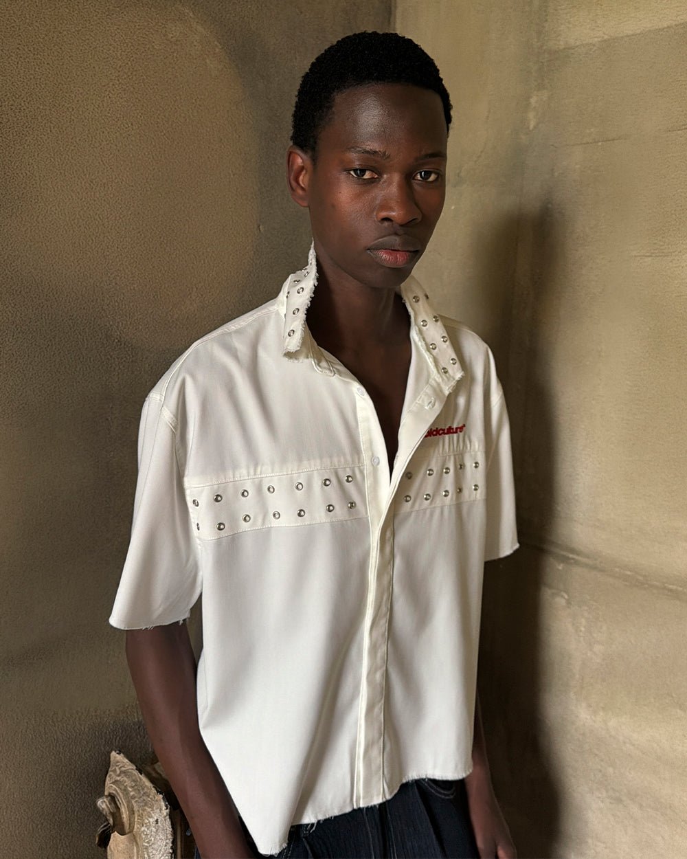 EYELET SHIRT OFF WHITE - off white eyelet shirt, street style shot - Cold Culture
