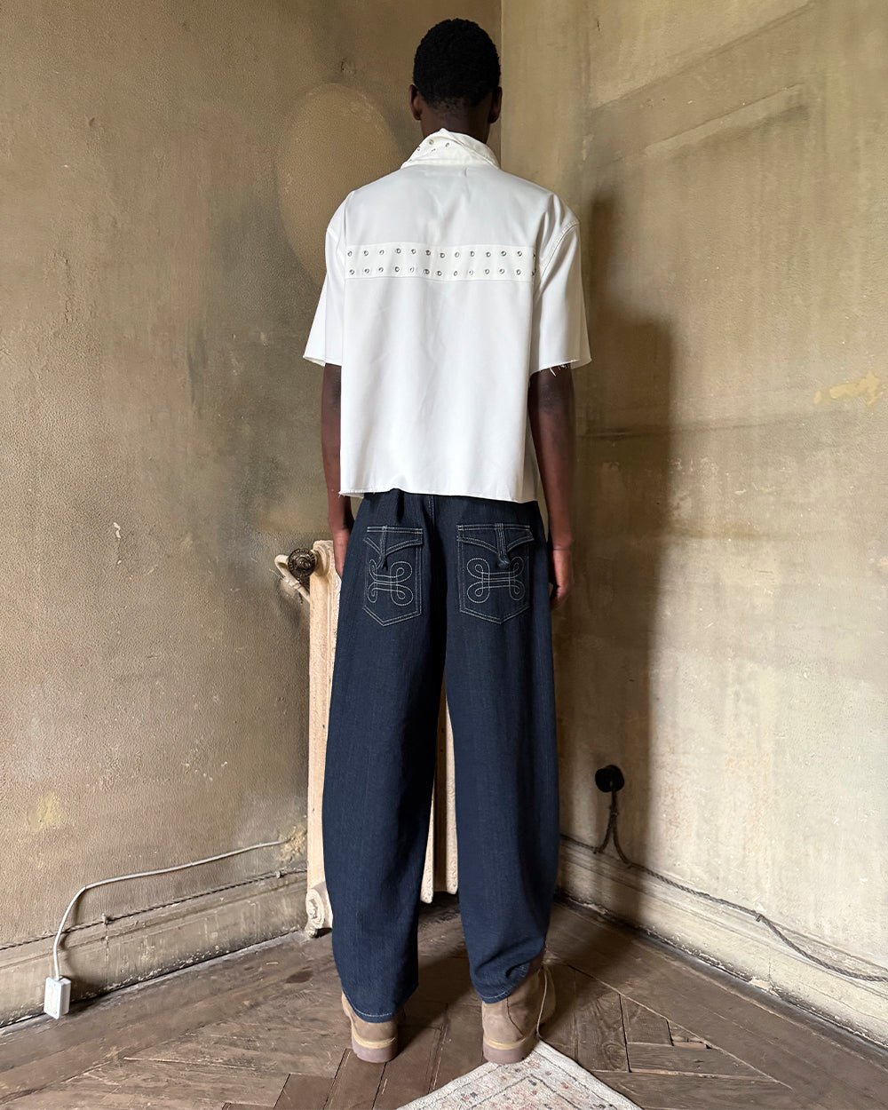 EYELET SHIRT OFF WHITE - off white eyelet shirt, street style shot - Cold Culture