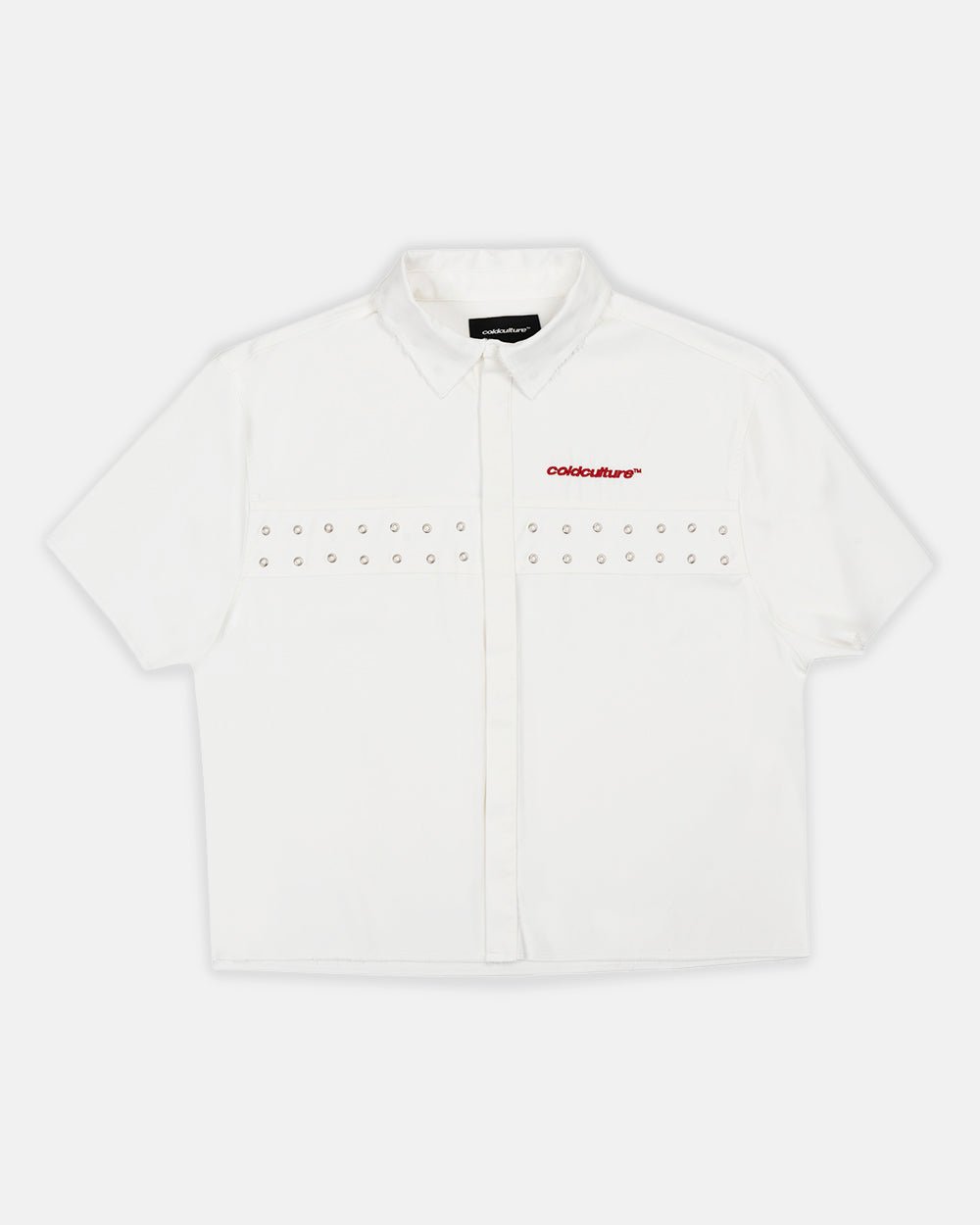 EYELET SHIRT OFF WHITE - off white eyelet shirt, front view - Cold Culture #packshot