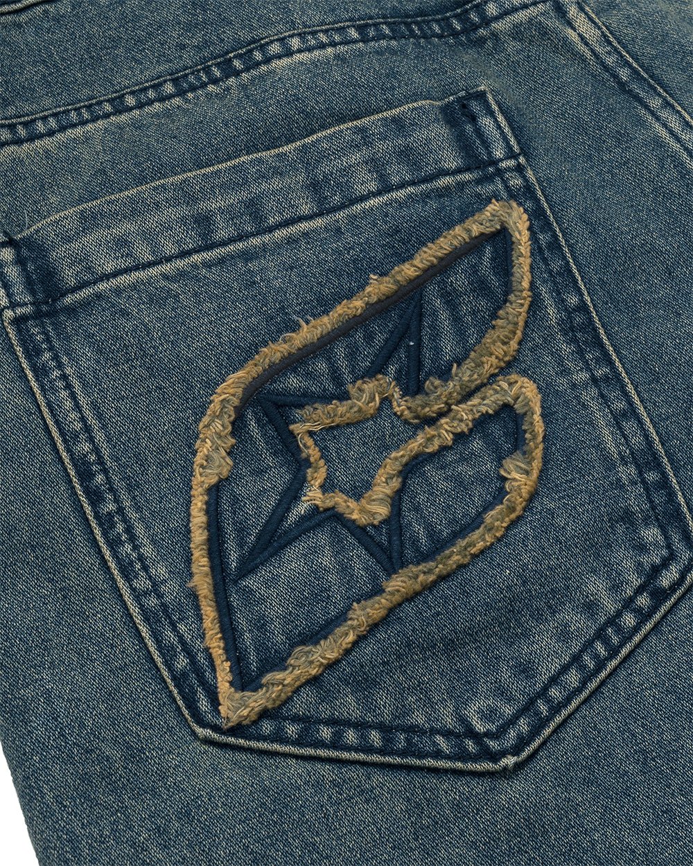 EYELET V2 SHORT DENIM - washed blue denim shorts, detail close-up - Cold Culture