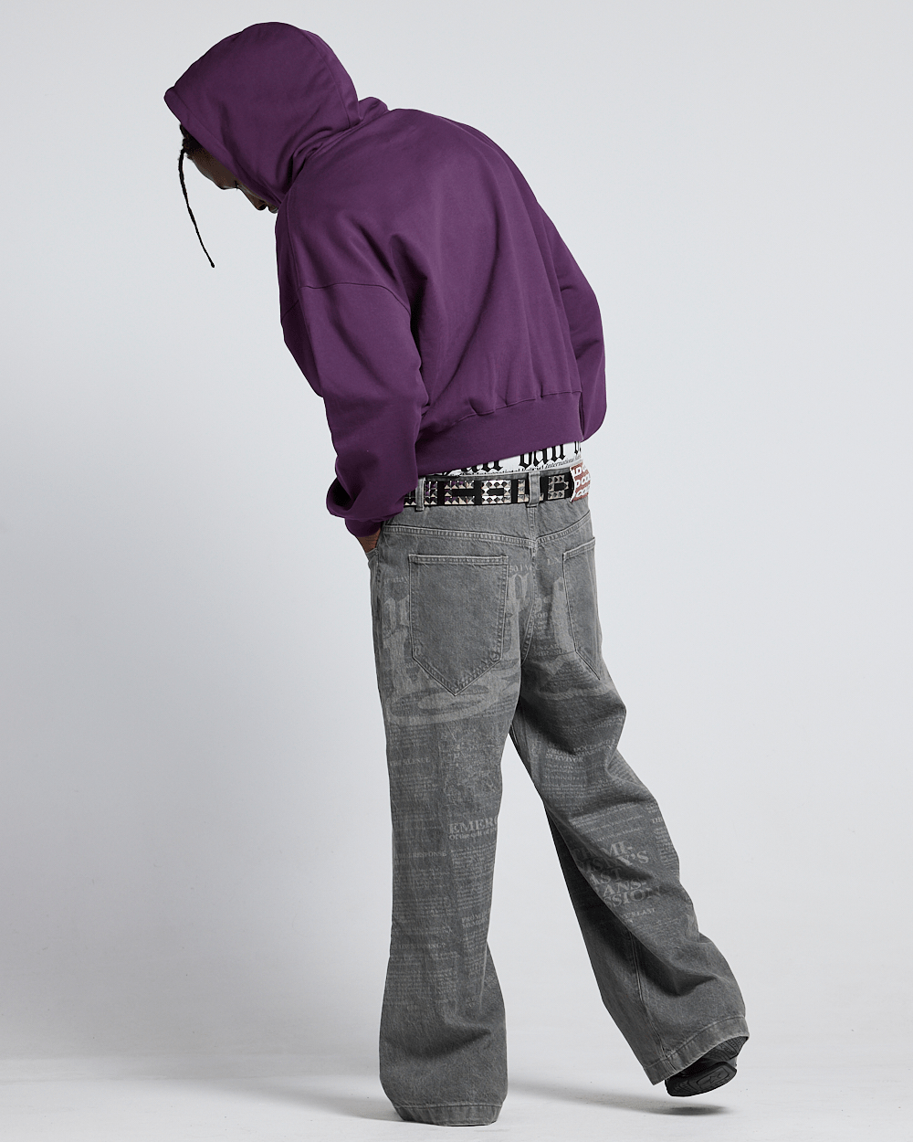 FADED AGE BUZO PURPLE - purple half-zip hoodie, back view on male model - Cold Culture
