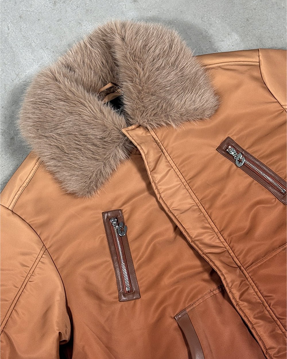 FADED BOMBER BROWN - brown faded bomber jacket, detail close-up - Cold Culture