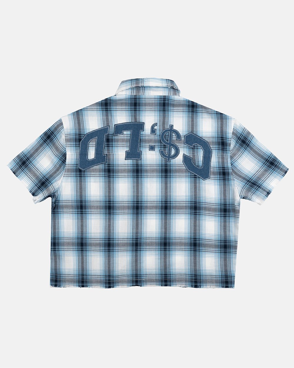 FARM SHIRT WHITE - blue plaid short sleeve shirt, back view - Cold Culture #packshot