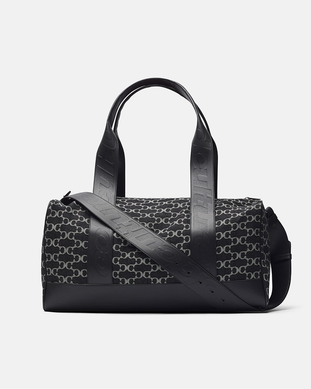 FEVER BAG BLACK - black monogram duffle bag, side view - Cold Culture #packshot