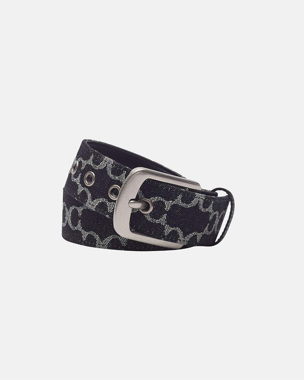 FEVER BELT BLACK - black monogram belt, flat lay - Cold Culture #packshot