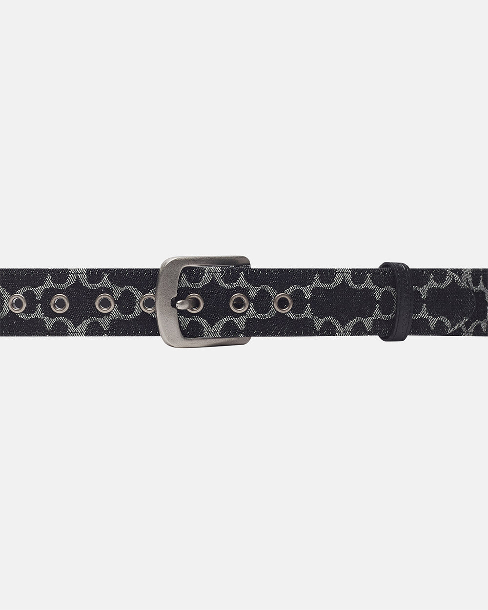 FEVER BELT BLACK - black monogram belt, front view - Cold Culture #packshot