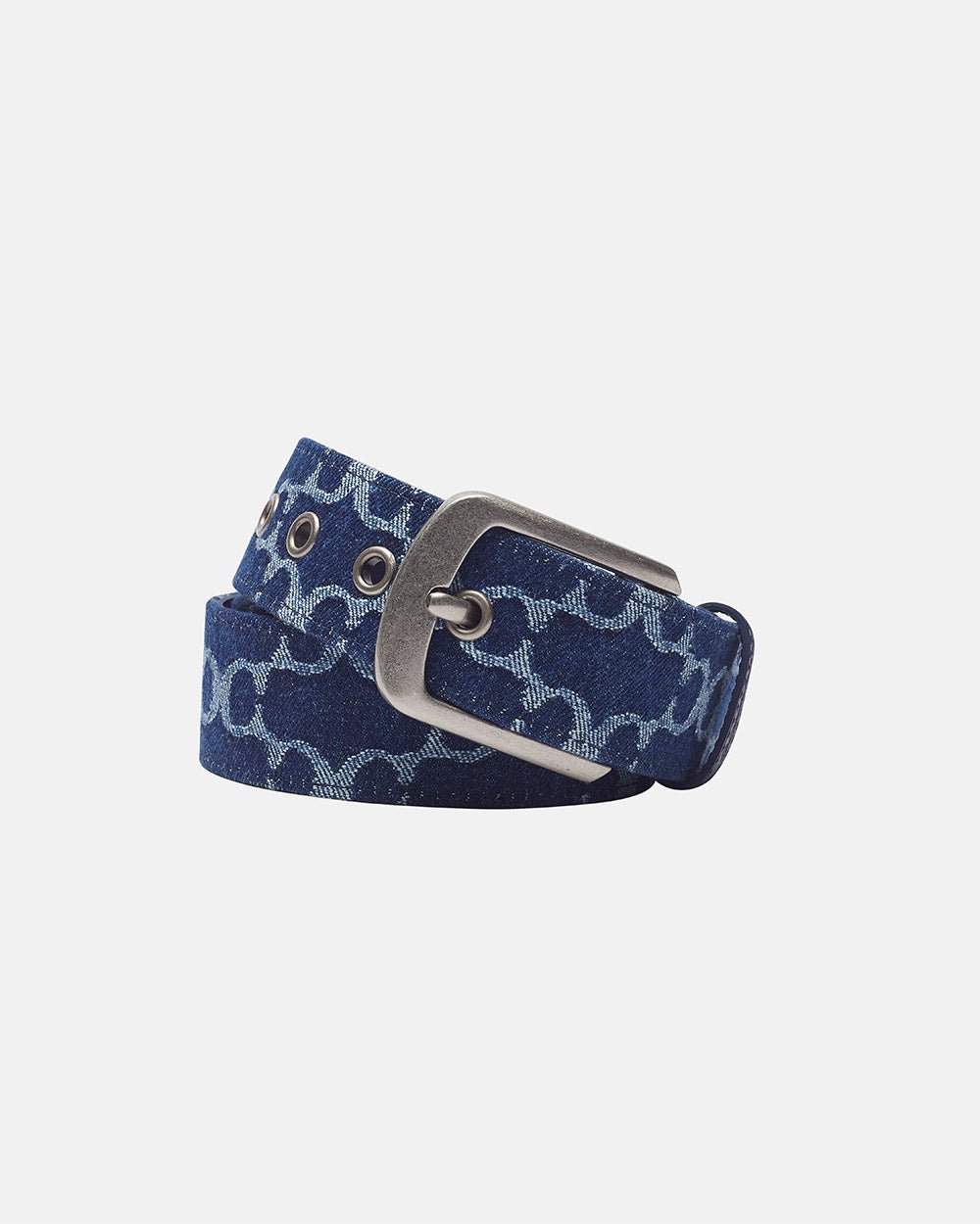 FEVER BELT BLUE - blue monogram belt, flat lay - Cold Culture #packshot