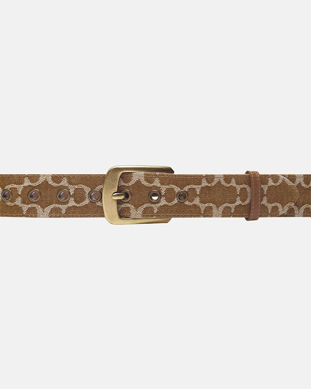 FEVER BELT BROWN - brown monogram belt, front view - Cold Culture #packshot