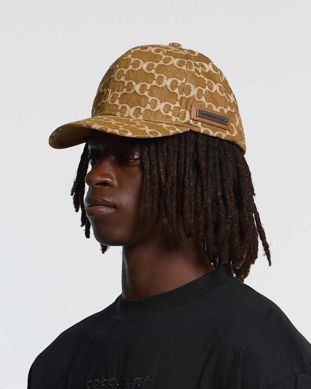 FEVER CAP BROWN - brown monogram cap, on model close-up - Cold Culture #man